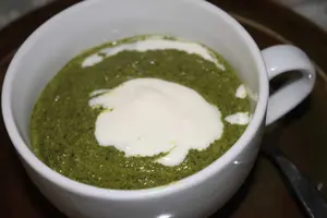 Indian saag recipe has many of our favourite ingredients. Young kale and spinach leaves are the greens; cumin, coriander and chili are the spices.