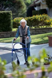 Osteoporotic, disabled woman with wheelchair