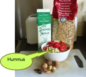 Preston breakfast with hummus and strawberries