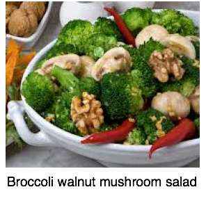 A broccoli, walnut and mushroom salad.