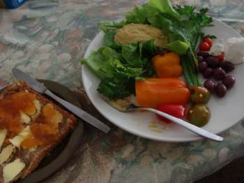 Bread, butter and homemade jams like peach or plum go so well with a divine green salad.