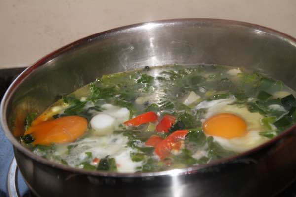 Eggs Hilton in pan with eggs Eggs Hilton in pan with eggs