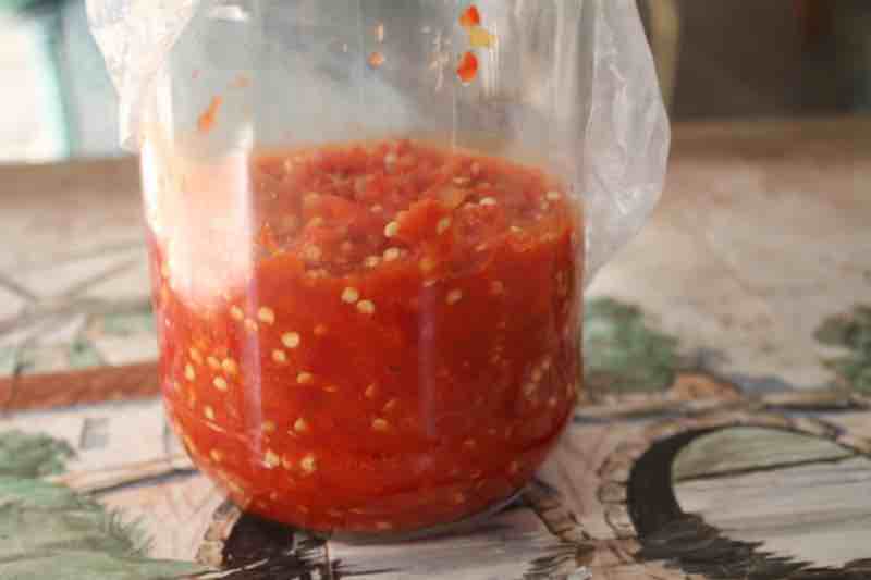 Fermented peppadew sauce. Fermented peppadew sauce.