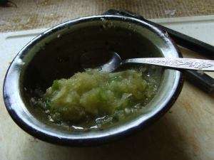 Pressed garlic and chillie for eggplant.