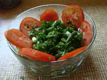A green bean and tomato salad. A green bean and tomato salad.