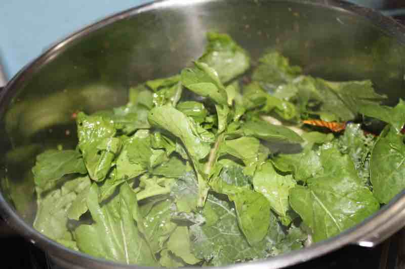 Greens on lentil potage.