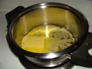 Hollandaise sauce is made with melted butter. Hollandaise sauce is made with melted butter.