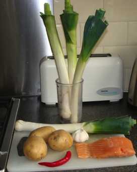 The ingredients for Irish potato and leek soup. The ingredients for Irish potato and leek soup.