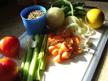 The ingredients for a lentil soup can easily include a few green beans. The ingredients for a lentil soup can easily include a few green beans.