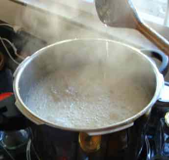 Lime marmalade boiling to reach the gel point. Lime marmalade boiling to reach the gel point.