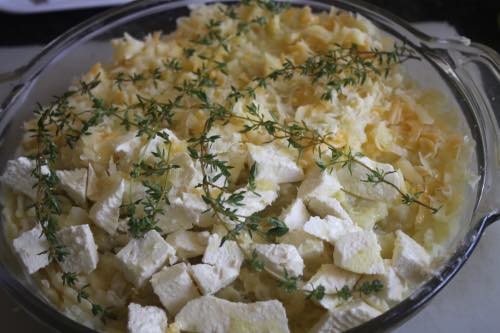 Mashed potatoes bake witih cheddar and feta toppings Mashed potatoes bake witih cheddar and feta toppings