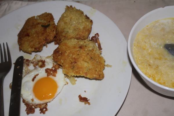 Latkes, egg and grits