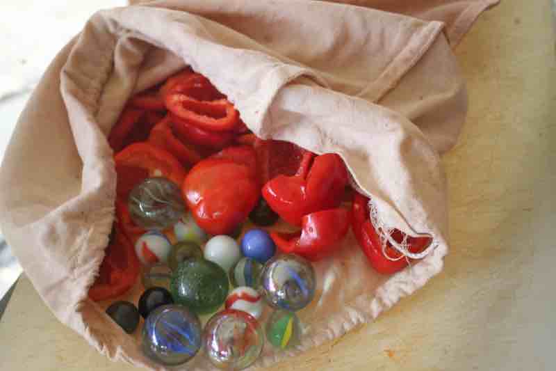 Spicy peppadew mead with marble weights. Spicy peppadew mead with marble weights.