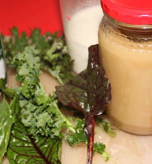 The mixed greens in our rich kefir smoothie.