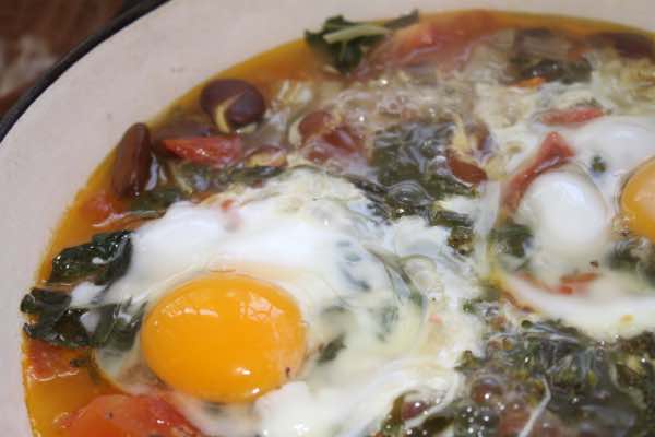 Sprouted broad beans and eggs breakfast