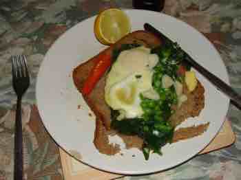 Eggs Florentine on Swiss chard is a great betaine meal. Eggs Florentine on Swiss chard is a great betaine meal.