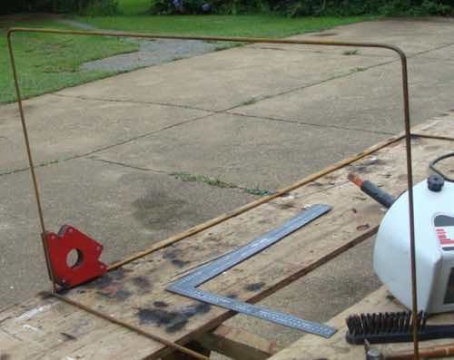 A welding trestle table for making chicken tractors. A welding trestle table for making chicken tractors.
