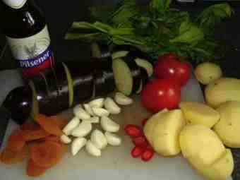 More mutton stew ingredients and a beer. More mutton stew ingredients and a beer.
