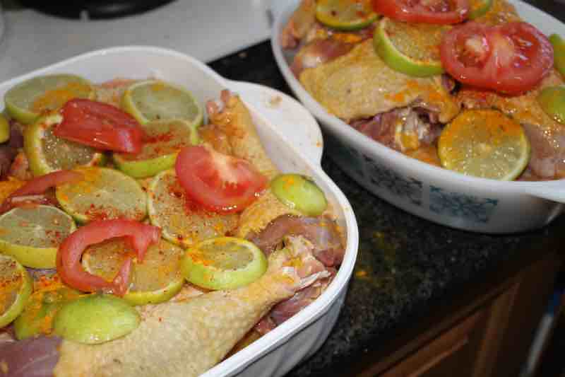 Young cockerel pieces in a chilli marinade. Young cockerel pieces in a chilli marinade.