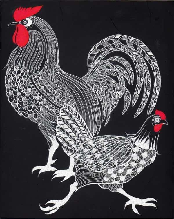 Zulu cockerel and hen by Lorraine Harrison Zulu cockerel and hen by Lorraine Harrison