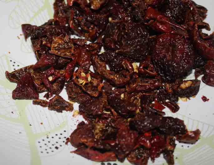 Burned pepper flakes. Burned pepper flakes.