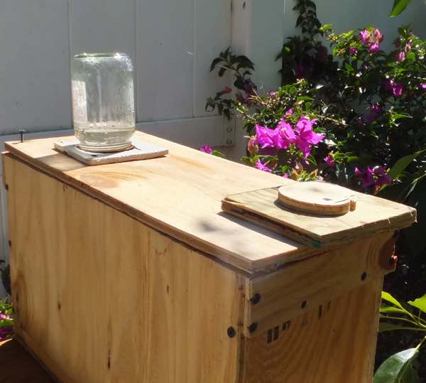 Feeding bees in a nucleus, or a nuke for short. Feeding bees in a nucleus, or a nuke for short.