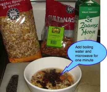 A rolled oats muesli for breakfast. A rolled oats muesli for breakfast.